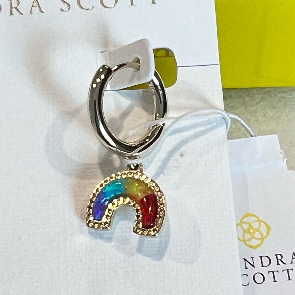 NWT Kendra Scott Rainbow Huggie Hoop Earrings RARE & Multi Opal Yellow Gold WOW! - Picture 8 of 9